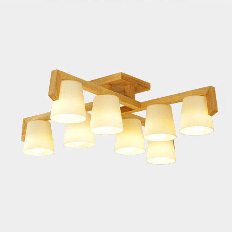 Ivory Glass Conical Ceiling Suspension Lamp Minimalist Wood Chandelier for Bedroom Clearhalo 'Carpenter Chandeliers' 'Ceiling Lights' 'Chandeliers' 'Industrial' 'Modern Chandeliers' 'Modern' Lighting' 2389908
