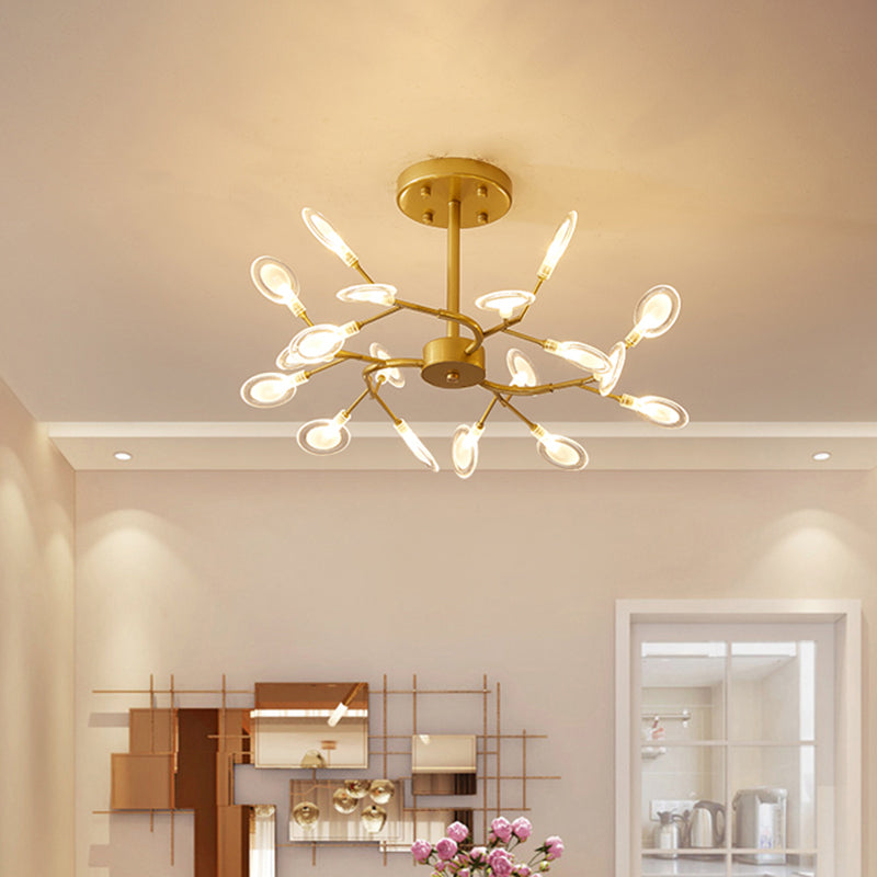 Postmodern Leaf Hanging Light Metal Living Room LED Chandelier Pendant Light in Brass Clearhalo 'Ceiling Lights' 'Chandeliers' 'Clear' 'Industrial' 'Modern Chandeliers' 'Modern' 'Tiffany' 'Traditional Chandeliers' Lighting' 2389934