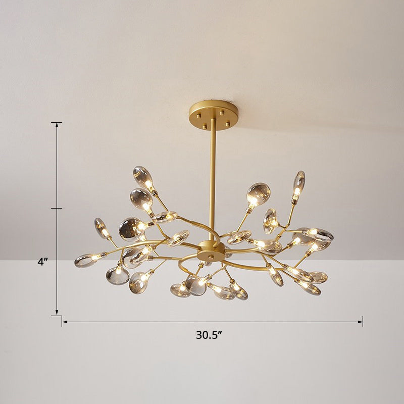 Postmodern Leaf Hanging Light Metal Living Room LED Chandelier Pendant Light in Brass 30 Smoke Gray Clearhalo 'Ceiling Lights' 'Chandeliers' 'Clear' 'Industrial' 'Modern Chandeliers' 'Modern' 'Tiffany' 'Traditional Chandeliers' Lighting' 2389935
