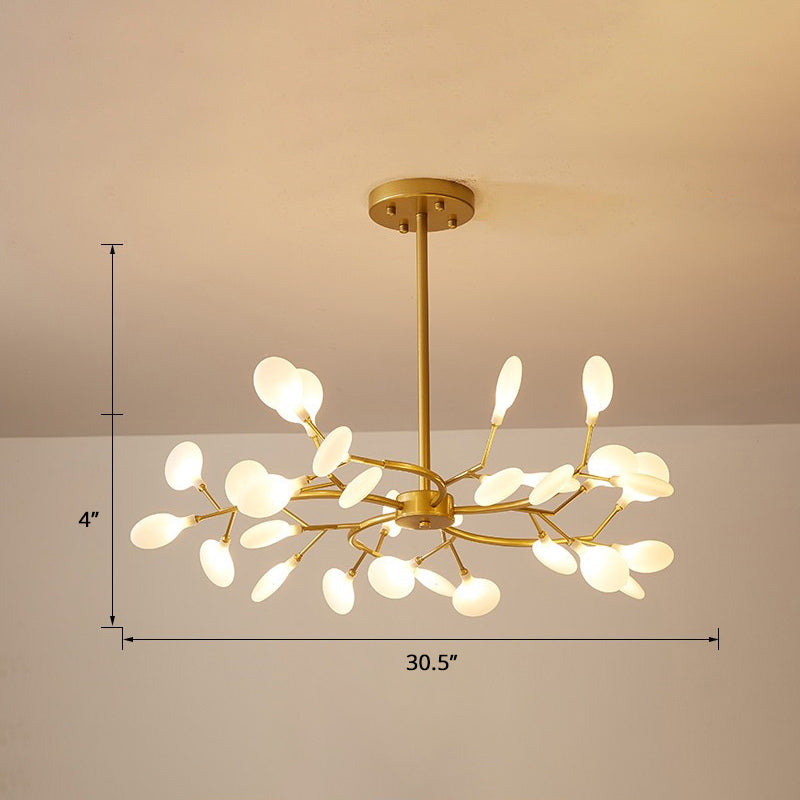 Postmodern Leaf Hanging Light Metal Living Room LED Chandelier Pendant Light in Brass 30 Cream Clearhalo 'Ceiling Lights' 'Chandeliers' 'Clear' 'Industrial' 'Modern Chandeliers' 'Modern' 'Tiffany' 'Traditional Chandeliers' Lighting' 2389936