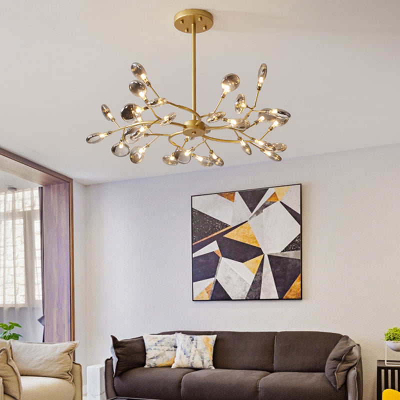 Postmodern Leaf Hanging Light Metal Living Room LED Chandelier Pendant Light in Brass Clearhalo 'Ceiling Lights' 'Chandeliers' 'Clear' 'Industrial' 'Modern Chandeliers' 'Modern' 'Tiffany' 'Traditional Chandeliers' Lighting' 2389937