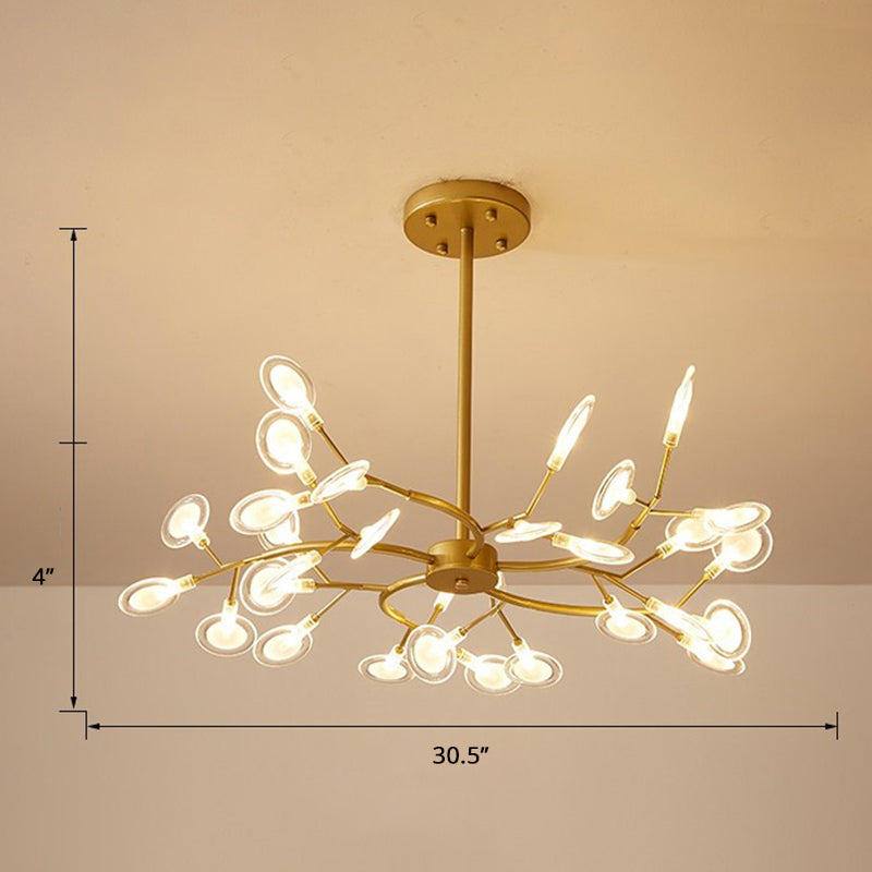 Postmodern Leaf Hanging Light Metal Living Room LED Chandelier Pendant Light in Brass 30 Clear Clearhalo 'Ceiling Lights' 'Chandeliers' 'Clear' 'Industrial' 'Modern Chandeliers' 'Modern' 'Tiffany' 'Traditional Chandeliers' Lighting' 2389938