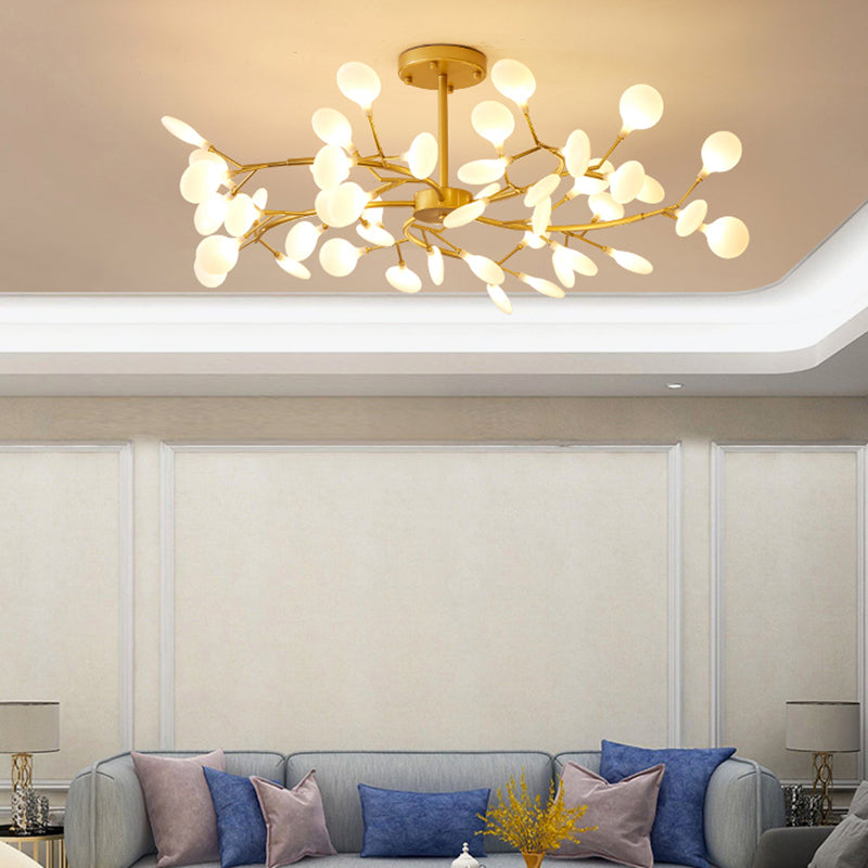 Postmodern Leaf Hanging Light Metal Living Room LED Chandelier Pendant Light in Brass Clearhalo 'Ceiling Lights' 'Chandeliers' 'Clear' 'Industrial' 'Modern Chandeliers' 'Modern' 'Tiffany' 'Traditional Chandeliers' Lighting' 2389940