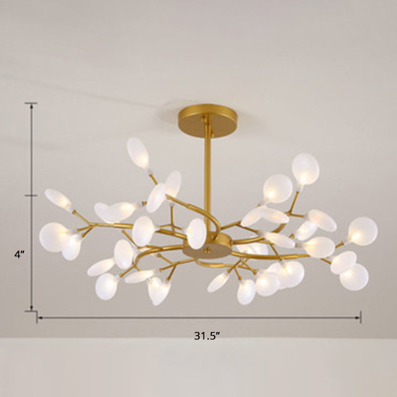 Postmodern Leaf Hanging Light Metal Living Room LED Chandelier Pendant Light in Brass 36 Cream Clearhalo 'Ceiling Lights' 'Chandeliers' 'Clear' 'Industrial' 'Modern Chandeliers' 'Modern' 'Tiffany' 'Traditional Chandeliers' Lighting' 2389945