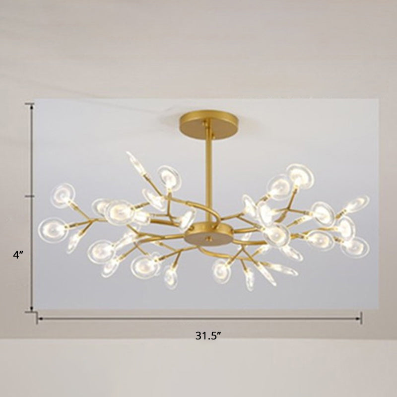 Postmodern Leaf Hanging Light Metal Living Room LED Chandelier Pendant Light in Brass 36 Clear Clearhalo 'Ceiling Lights' 'Chandeliers' 'Clear' 'Industrial' 'Modern Chandeliers' 'Modern' 'Tiffany' 'Traditional Chandeliers' Lighting' 2389946