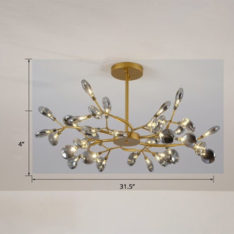 Postmodern Leaf Hanging Light Metal Living Room LED Chandelier Pendant Light in Brass 36 Smoke Gray Clearhalo 'Ceiling Lights' 'Chandeliers' 'Clear' 'Industrial' 'Modern Chandeliers' 'Modern' 'Tiffany' 'Traditional Chandeliers' Lighting' 2389947