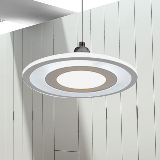 Contemporary LED Drop Pendant with Acrylic Shade White Circle Hanging Ceiling Lamp in Warm/White/Inner Warm Outer White Light Clearhalo 'Ceiling Lights' 'Modern Pendants' 'Modern' 'Pendant Lights' 'Pendants' Lighting' 238994