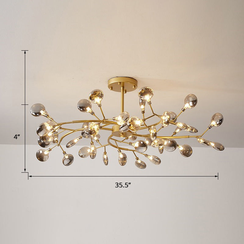 Postmodern Leaf Hanging Light Metal Living Room LED Chandelier Pendant Light in Brass 45 Smoke Gray Clearhalo 'Ceiling Lights' 'Chandeliers' 'Clear' 'Industrial' 'Modern Chandeliers' 'Modern' 'Tiffany' 'Traditional Chandeliers' Lighting' 2389950
