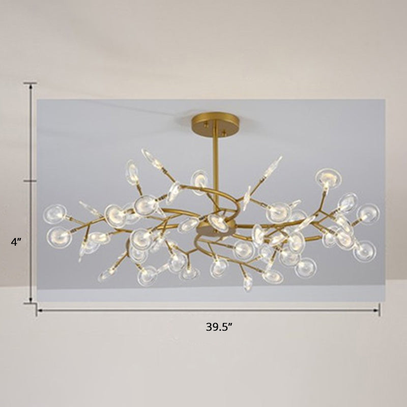 Postmodern Leaf Hanging Light Metal Living Room LED Chandelier Pendant Light in Brass 54 Clear Clearhalo 'Ceiling Lights' 'Chandeliers' 'Clear' 'Industrial' 'Modern Chandeliers' 'Modern' 'Tiffany' 'Traditional Chandeliers' Lighting' 2389952