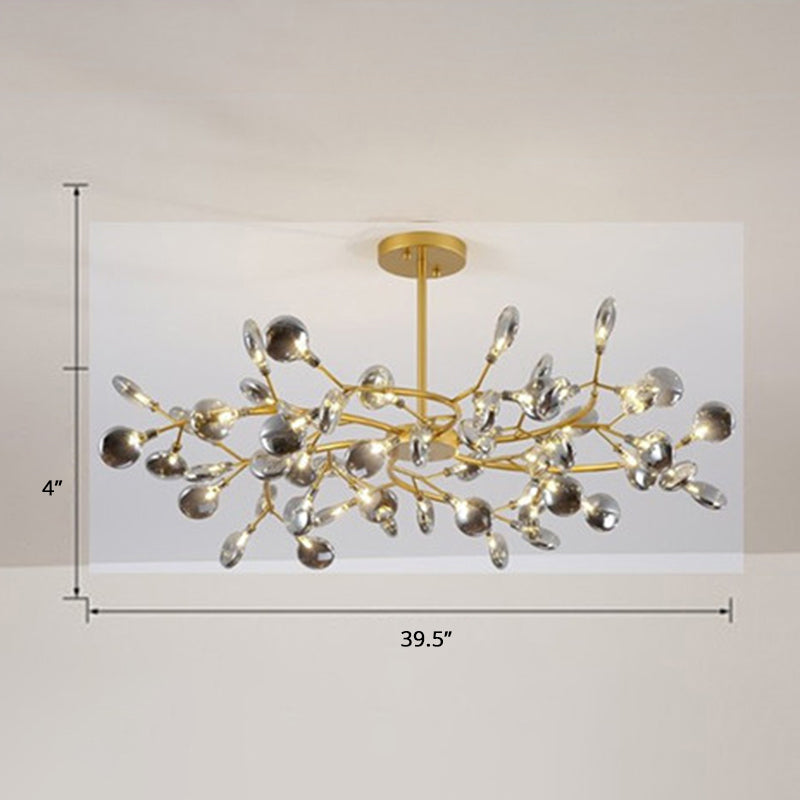Postmodern Leaf Hanging Light Metal Living Room LED Chandelier Pendant Light in Brass 54 Smoke Gray Clearhalo 'Ceiling Lights' 'Chandeliers' 'Clear' 'Industrial' 'Modern Chandeliers' 'Modern' 'Tiffany' 'Traditional Chandeliers' Lighting' 2389953