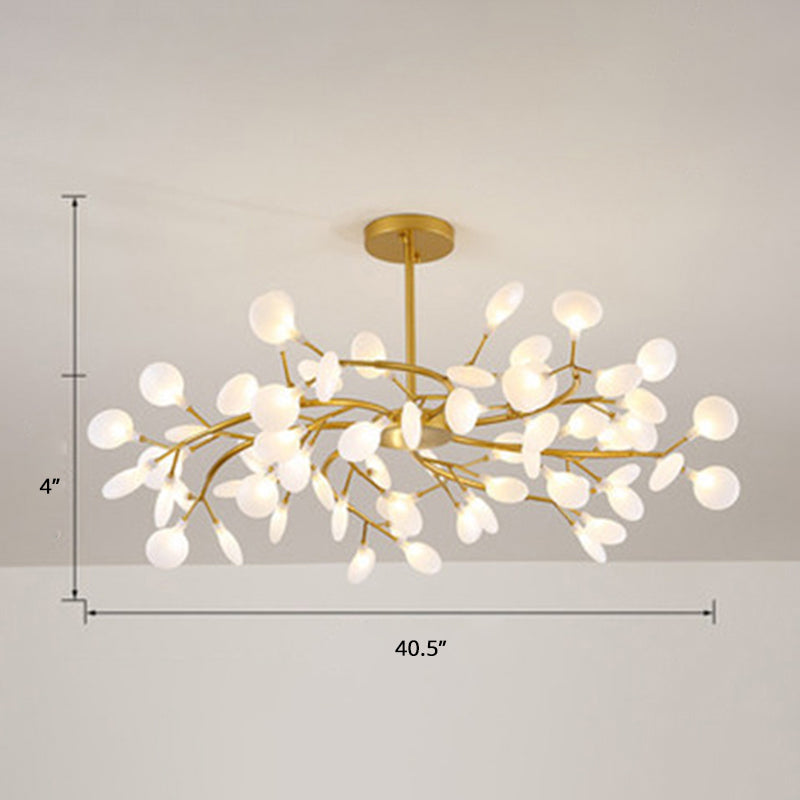 Postmodern Leaf Hanging Light Metal Living Room LED Chandelier Pendant Light in Brass 63 Cream Clearhalo 'Ceiling Lights' 'Chandeliers' 'Clear' 'Industrial' 'Modern Chandeliers' 'Modern' 'Tiffany' 'Traditional Chandeliers' Lighting' 2389954