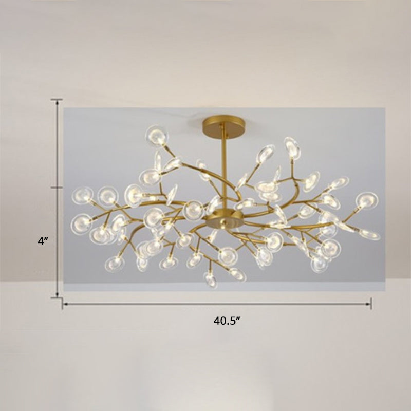 Postmodern Leaf Hanging Light Metal Living Room LED Chandelier Pendant Light in Brass 63 Clear Clearhalo 'Ceiling Lights' 'Chandeliers' 'Clear' 'Industrial' 'Modern Chandeliers' 'Modern' 'Tiffany' 'Traditional Chandeliers' Lighting' 2389955