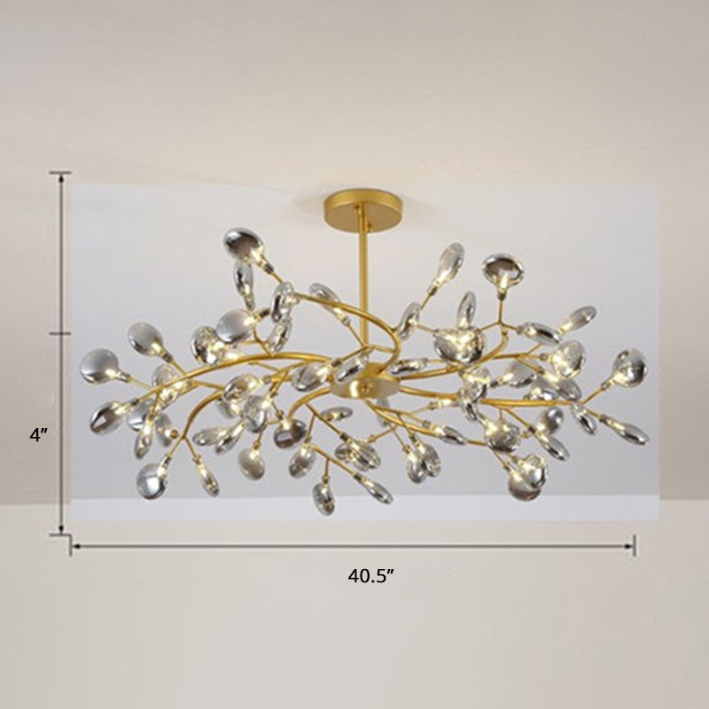 Postmodern Leaf Hanging Light Metal Living Room LED Chandelier Pendant Light in Brass 63 Smoke Gray Clearhalo 'Ceiling Lights' 'Chandeliers' 'Clear' 'Industrial' 'Modern Chandeliers' 'Modern' 'Tiffany' 'Traditional Chandeliers' Lighting' 2389956