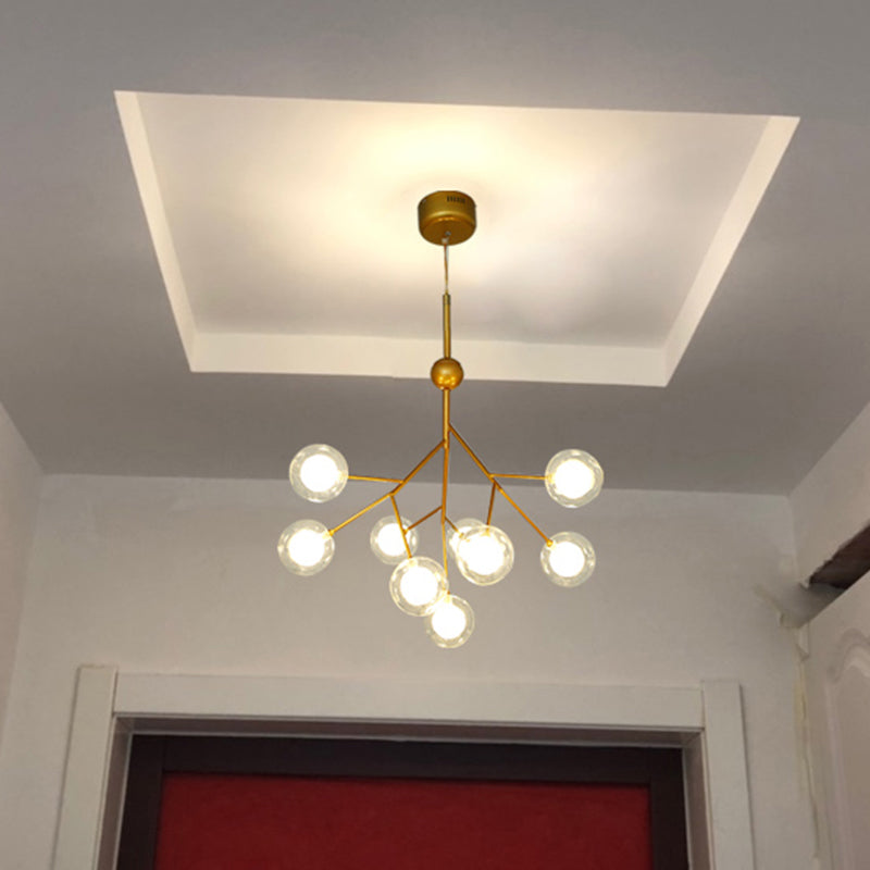 Simplicity 9 Heads Chandelier Tree Branch Suspension Light with Dual Ball Glass Shade Clearhalo 'Ceiling Lights' 'Chandeliers' 'Modern Chandeliers' 'Modern' Lighting' 2389971