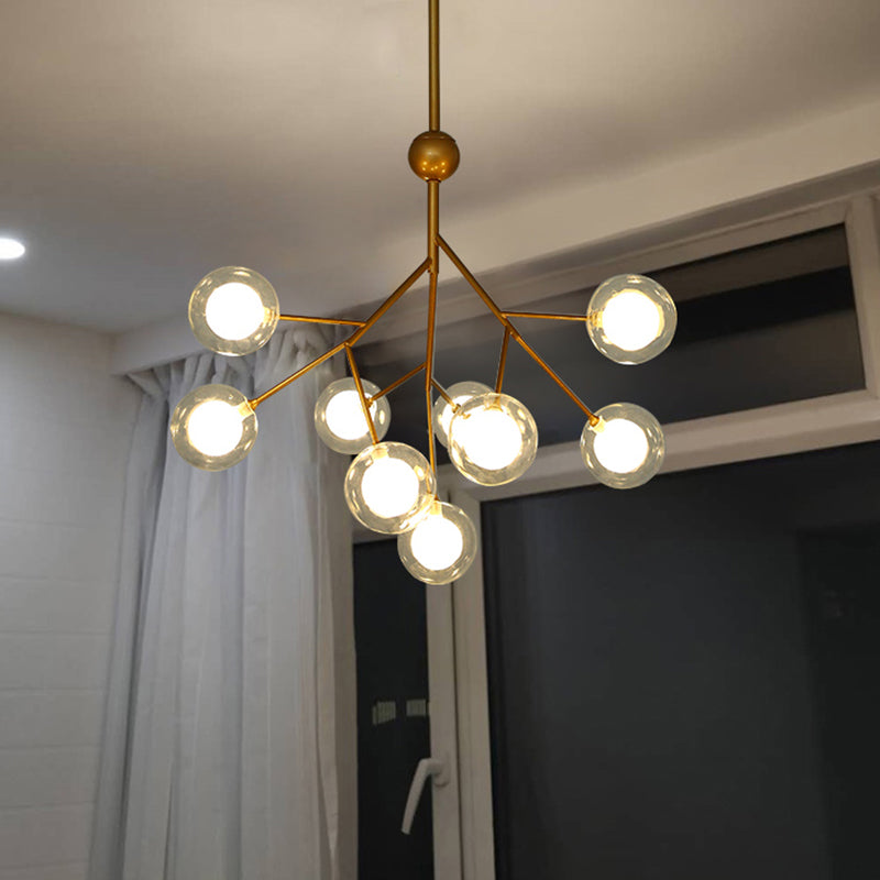 Simplicity 9 Heads Chandelier Tree Branch Suspension Light with Dual Ball Glass Shade Clearhalo 'Ceiling Lights' 'Chandeliers' 'Modern Chandeliers' 'Modern' Lighting' 2389972