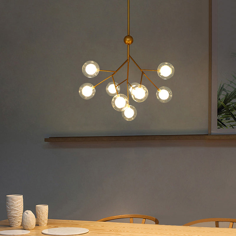 Simplicity 9 Heads Chandelier Tree Branch Suspension Light with Dual Ball Glass Shade Clearhalo 'Ceiling Lights' 'Chandeliers' 'Modern Chandeliers' 'Modern' Lighting' 2389973