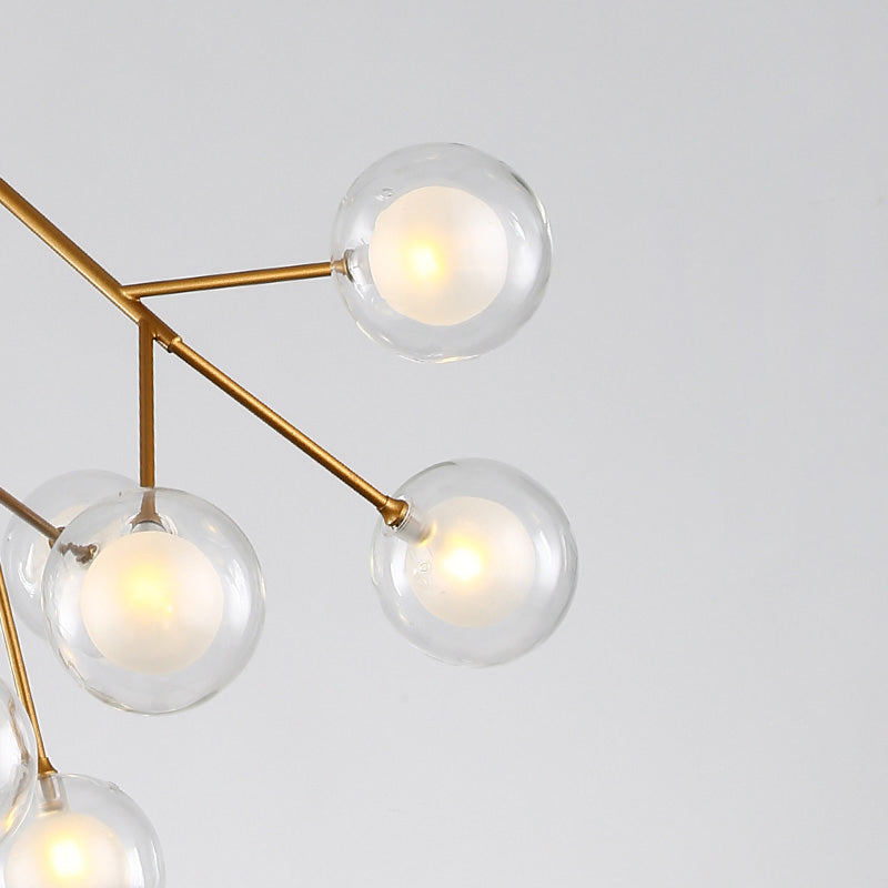 Simplicity 9 Heads Chandelier Tree Branch Suspension Light with Dual Ball Glass Shade Clearhalo 'Ceiling Lights' 'Chandeliers' 'Modern Chandeliers' 'Modern' Lighting' 2389974