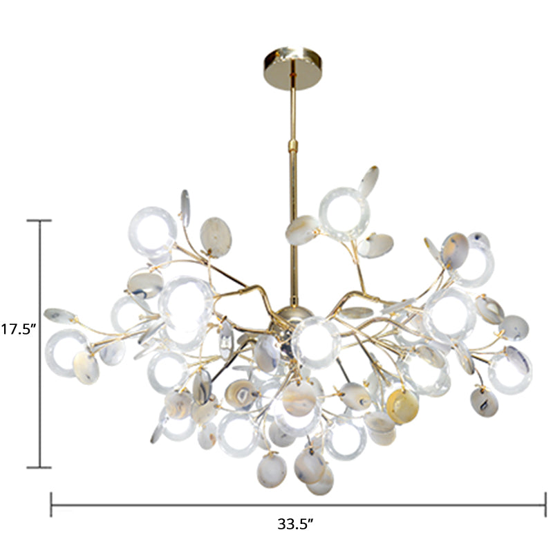 Artistic Leaf Suspension Lighting Agate Living Room Chandelier with Double Ball Glass Shade White Clearhalo 'Ceiling Lights' 'Chandeliers' 'Modern Chandeliers' 'Modern' Lighting' 2389982