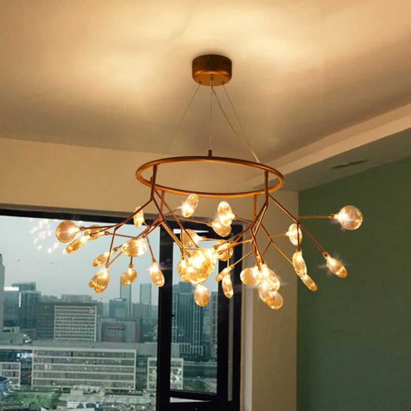 Postmodern Twig Hanging Light Fixture Glass Bedroom Ceiling Chandelier with Metal Ring Clearhalo 'Ceiling Lights' 'Chandeliers' 'Clear' 'Industrial' 'Modern Chandeliers' 'Modern' 'Tiffany' 'Traditional Chandeliers' Lighting' 2389988