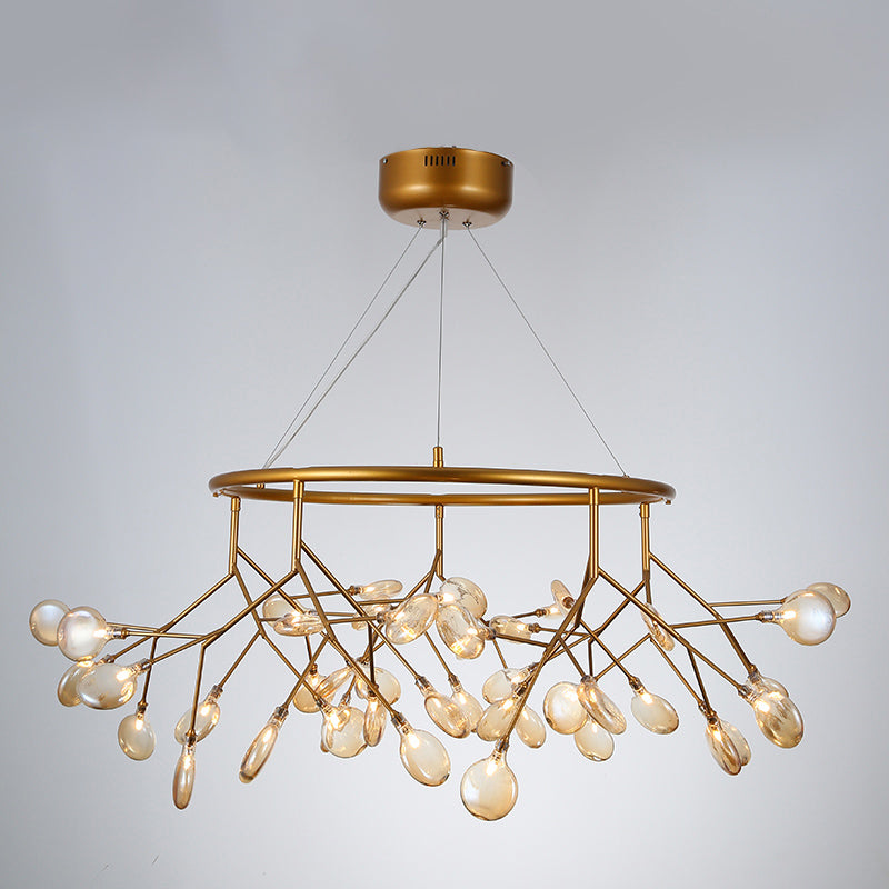 Postmodern Twig Hanging Light Fixture Glass Bedroom Ceiling Chandelier with Metal Ring 45 Gold Clearhalo 'Ceiling Lights' 'Chandeliers' 'Clear' 'Industrial' 'Modern Chandeliers' 'Modern' 'Tiffany' 'Traditional Chandeliers' Lighting' 2389989