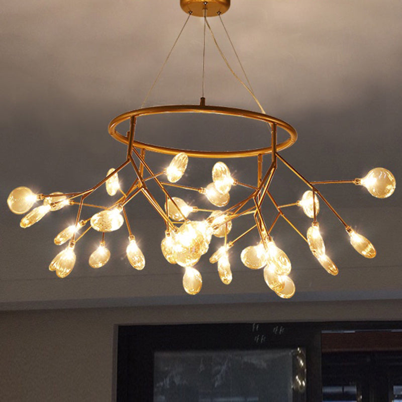 Postmodern Twig Hanging Light Fixture Glass Bedroom Ceiling Chandelier with Metal Ring Clearhalo 'Ceiling Lights' 'Chandeliers' 'Clear' 'Industrial' 'Modern Chandeliers' 'Modern' 'Tiffany' 'Traditional Chandeliers' Lighting' 2389991