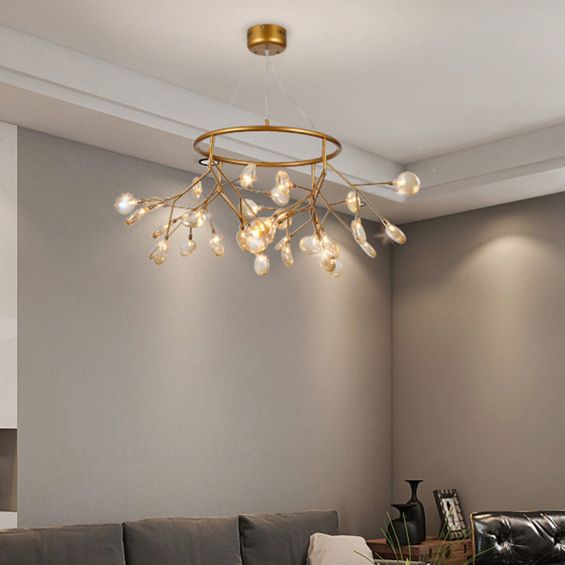 Postmodern Twig Hanging Light Fixture Glass Bedroom Ceiling Chandelier with Metal Ring Clearhalo 'Ceiling Lights' 'Chandeliers' 'Clear' 'Industrial' 'Modern Chandeliers' 'Modern' 'Tiffany' 'Traditional Chandeliers' Lighting' 2389993