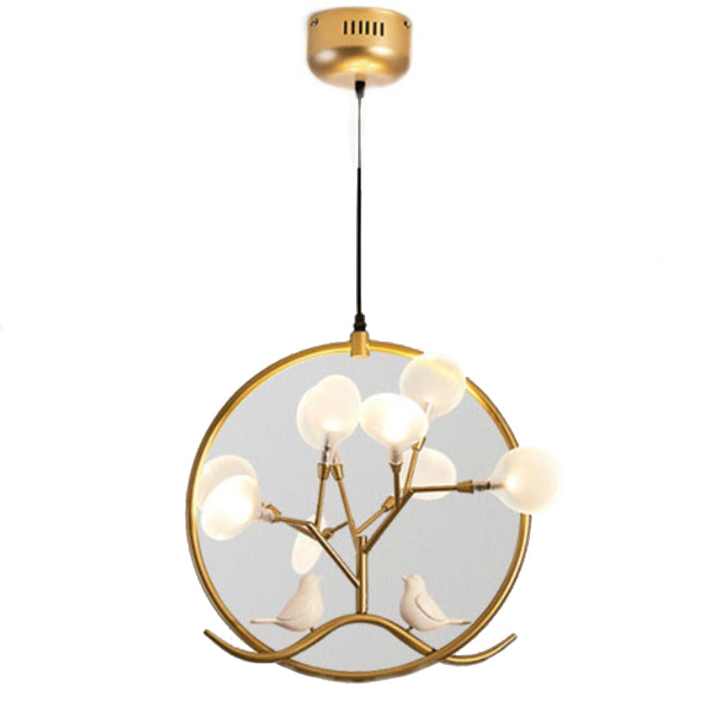 Acrylic Branch Pendant Lamp Nordic 9-Light Chandelier with Bird and Ring Decoration Clearhalo 'Ceiling Lights' 'Chandeliers' 'Modern Chandeliers' 'Modern' Lighting' 2390001