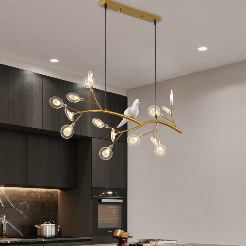 Tree Branch Island Light Postmodern Metal 15-Head Restaurant Hanging Lamp with Bird Decoration Clearhalo 'Ceiling Lights' 'Island Lights' Lighting' 2390002