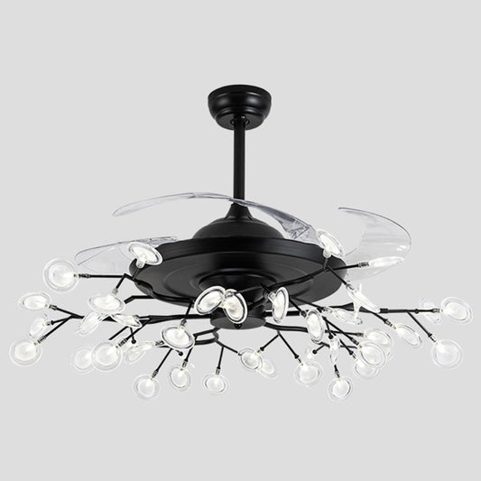 Remote Control Firefly Semi Flush Chandelier Postmodern Metal Dining Room Ceiling Fan Light, 42" W 42.0 Black Remote Clearhalo 'Ceiling Fans with Lights' 'Ceiling Fans' 'Modern Ceiling Fans' 'Modern' Lighting' 2390023