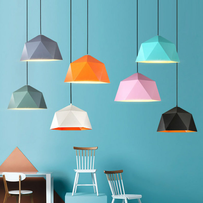 Diamond Shaped Suspension Lamp Nordic Metallic 1-Light Restaurant Hanging Pendant Light Grey 18" Clearhalo 'Ceiling Lights' 'Pendant Lights' 'Pendants' Lighting' 2390189