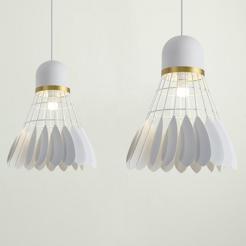 Badminton Pendant Light Fixture Macaron Iron 1-Bulb Hanging Lamp for Dining Room White Clearhalo 'Ceiling Lights' 'Pendant Lights' 'Pendants' Lighting' 2390201