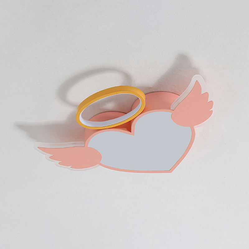 Cartoon LED Ceiling Lamp Pink Love Wings Flush Mount Lighting with Acrylic Shade and Metal Ring Clearhalo 'Ceiling Lights' 'Close To Ceiling Lights' 'Close to ceiling' 'Flush mount' Lighting' 2390239