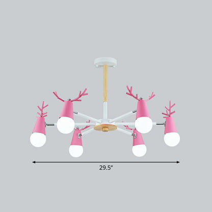 Swivelable Chandelier Light Nordic Style Metal Living Room Pendant Lighting Fixture 6 Pink Clearhalo 'Ceiling Lights' 'Chandeliers' Lighting' 2390265