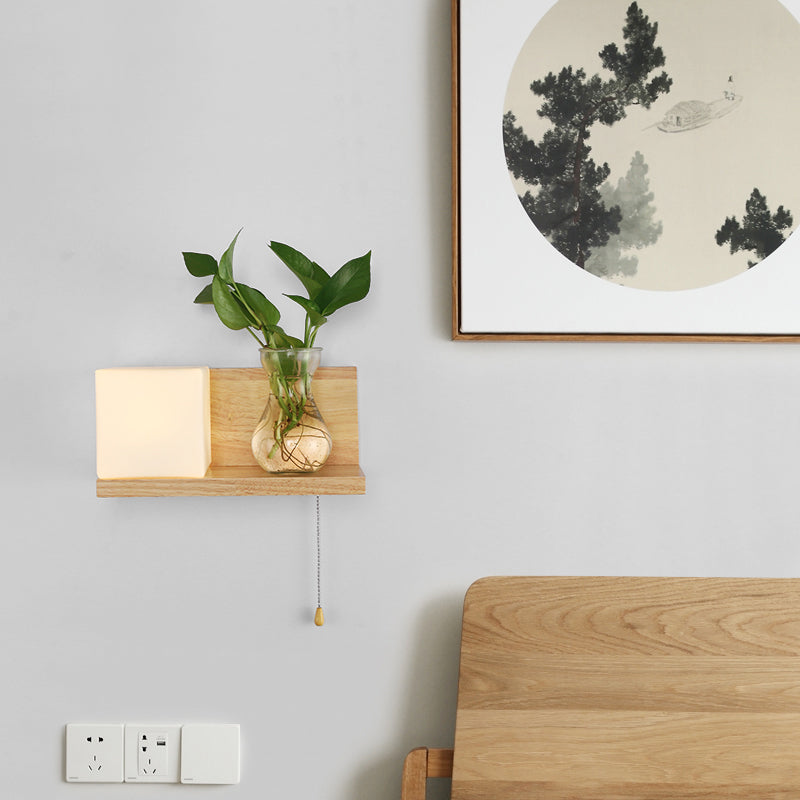 Geometric Stairs Wall Lighting Cream Glass Single Minimalist Flush Wall Sconce in Wood Clearhalo 'Modern wall lights' 'Modern' 'Wall Lamps & Sconces' 'Wall Lights' Lighting' 2390283
