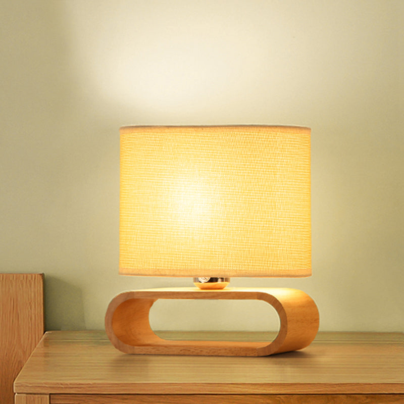 Simplicity Shaded Table Lamp Fabric 1-Light Bedroom Night Light with Wooden Base Clearhalo 'Lamps' 'Table Lamps' Lighting' 2390293