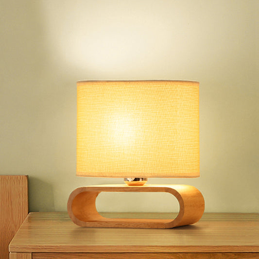 Simplicity Shaded Table Lamp Fabric 1-Light Bedroom Night Light with Wooden Base Clearhalo 'Lamps' 'Table Lamps' Lighting' 2390293