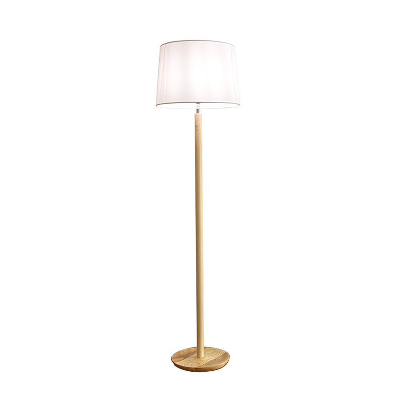 Fabric Tapered Drum Shaped Floor Lamp Minimalistic 1 Head Standing Light with Wood Stand Clearhalo 'Floor Lamps' 'Lamps' Lighting' 2390306