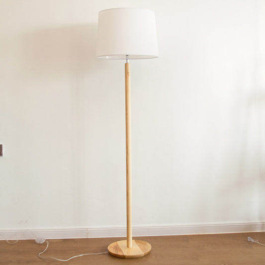 Fabric Tapered Drum Shaped Floor Lamp Minimalistic 1 Head Standing Light with Wood Stand White Clearhalo 'Floor Lamps' 'Lamps' Lighting' 2390307