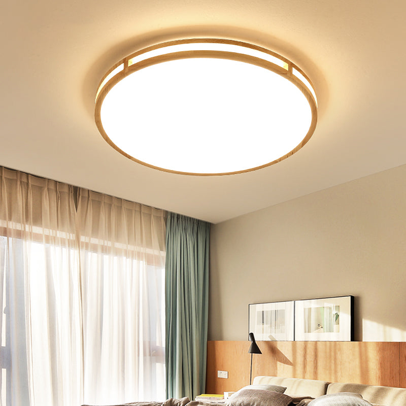Wooden Disc Flush Ceiling Light Nordic LED Beige Flush Mount with Acrylic Diffuser Wood Clearhalo 'Ceiling Lights' 'Close To Ceiling Lights' 'Close to ceiling' 'Flush mount' Lighting' 2390308