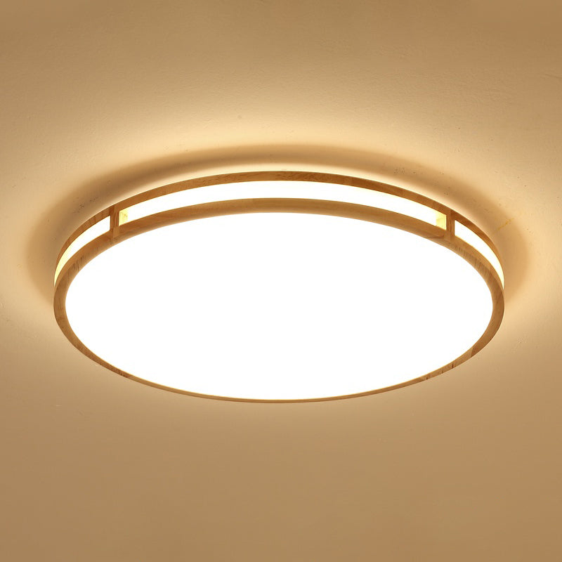 Wooden Disc Flush Ceiling Light Nordic LED Beige Flush Mount with Acrylic Diffuser Clearhalo 'Ceiling Lights' 'Close To Ceiling Lights' 'Close to ceiling' 'Flush mount' Lighting' 2390309
