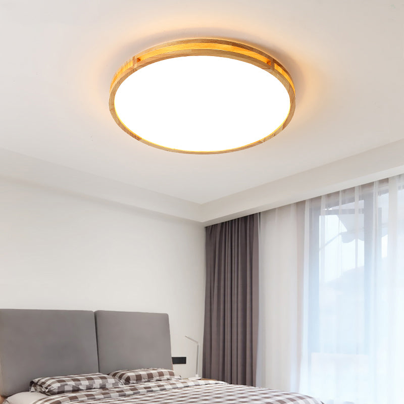 Wooden Disc Flush Ceiling Light Nordic LED Beige Flush Mount with Acrylic Diffuser Clearhalo 'Ceiling Lights' 'Close To Ceiling Lights' 'Close to ceiling' 'Flush mount' Lighting' 2390310