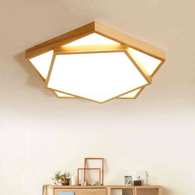 Wood 2-Tiered Flush Light Fixture Nordic LED Acrylic Ceiling Mounted Lamp for Bedroom Wood 21.5" Clearhalo 'Ceiling Lights' 'Close To Ceiling Lights' 'Close to ceiling' 'Flush mount' Lighting' 2390321
