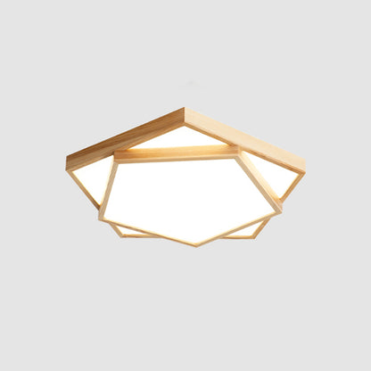 Wood 2-Tiered Flush Light Fixture Nordic LED Acrylic Ceiling Mounted Lamp for Bedroom Wood 14" Clearhalo 'Ceiling Lights' 'Close To Ceiling Lights' 'Close to ceiling' 'Flush mount' Lighting' 2390324