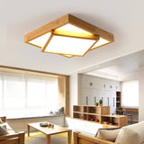 Wood 2-Tiered Flush Light Fixture Nordic LED Acrylic Ceiling Mounted Lamp for Bedroom Wood 31.5" Clearhalo 'Ceiling Lights' 'Close To Ceiling Lights' 'Close to ceiling' 'Flush mount' Lighting' 2390325