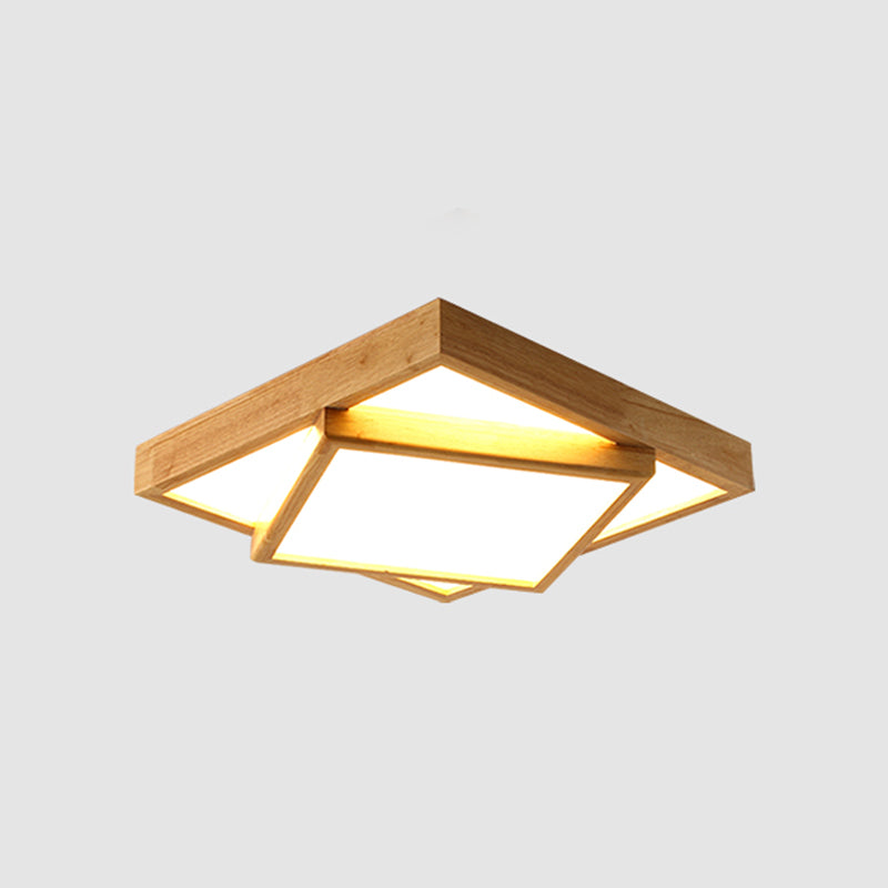 Wood 2-Tiered Flush Light Fixture Nordic LED Acrylic Ceiling Mounted Lamp for Bedroom Wood 19" Clearhalo 'Ceiling Lights' 'Close To Ceiling Lights' 'Close to ceiling' 'Flush mount' Lighting' 2390326