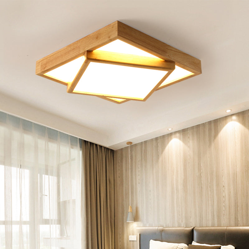 Wood 2-Tiered Flush Light Fixture Nordic LED Acrylic Ceiling Mounted Lamp for Bedroom Wood 25" Clearhalo 'Ceiling Lights' 'Close To Ceiling Lights' 'Close to ceiling' 'Flush mount' Lighting' 2390327