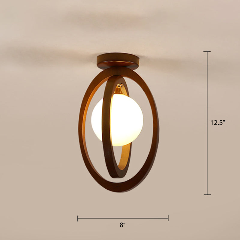 Modern Geometric Shaped Flush Mount Fixture Wooden 1-Light Aisle Flush Ceiling Light in Brown - Brown - Double Ring - Clearhalo - 'Ceiling Lights' - 'Close To Ceiling Lights' - 'Close to ceiling' - 'Flush mount' - Lighting' - 2390361