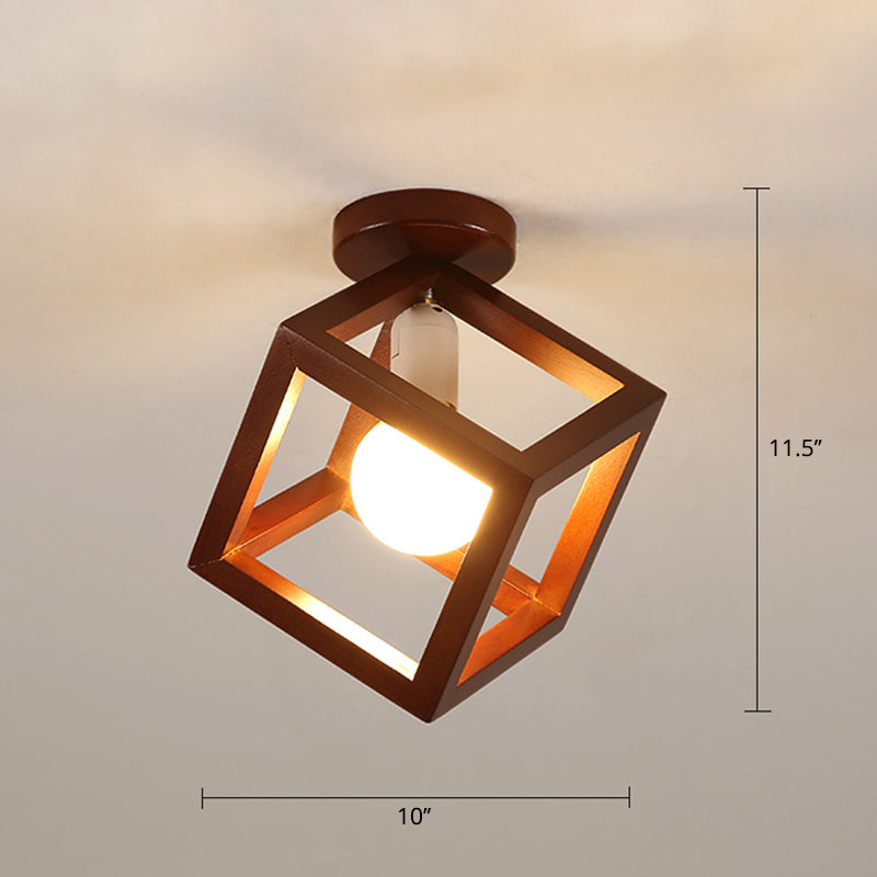 Modern Geometric Shaped Flush Mount Fixture Wooden 1-Light Aisle Flush Ceiling Light in Brown - Brown - Rhombus - Clearhalo - 'Ceiling Lights' - 'Close To Ceiling Lights' - 'Close to ceiling' - 'Flush mount' - Lighting' - 2390363