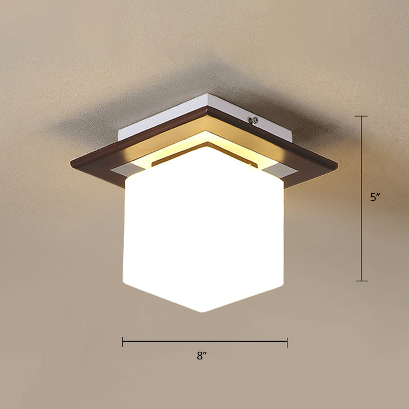 Modern Geometric Shaped Flush Mount Fixture Wooden 1-Light Aisle Flush Ceiling Light in Brown - Brown - Square Plate - Clearhalo - 'Ceiling Lights' - 'Close To Ceiling Lights' - 'Close to ceiling' - 'Flush mount' - Lighting' - 2390365
