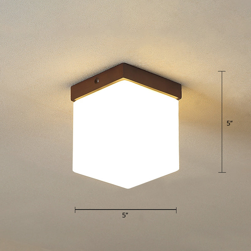 Modern Geometric Shaped Flush Mount Fixture Wooden 1-Light Aisle Flush Ceiling Light in Brown - Brown - Square - Clearhalo - 'Ceiling Lights' - 'Close To Ceiling Lights' - 'Close to ceiling' - 'Flush mount' - Lighting' - 2390367